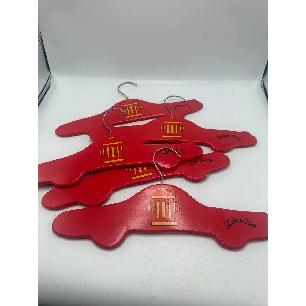 Kidorable Fire Truck Red Wooden Childrens Clothes Hangers Set of 5 Nursery Decor